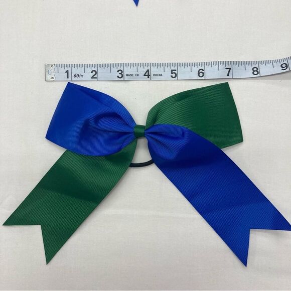12 Hair Bows Blue Green 7” for Cheerleading Dance Gymnastics Team Pony Tail New - Picture 5 of 7